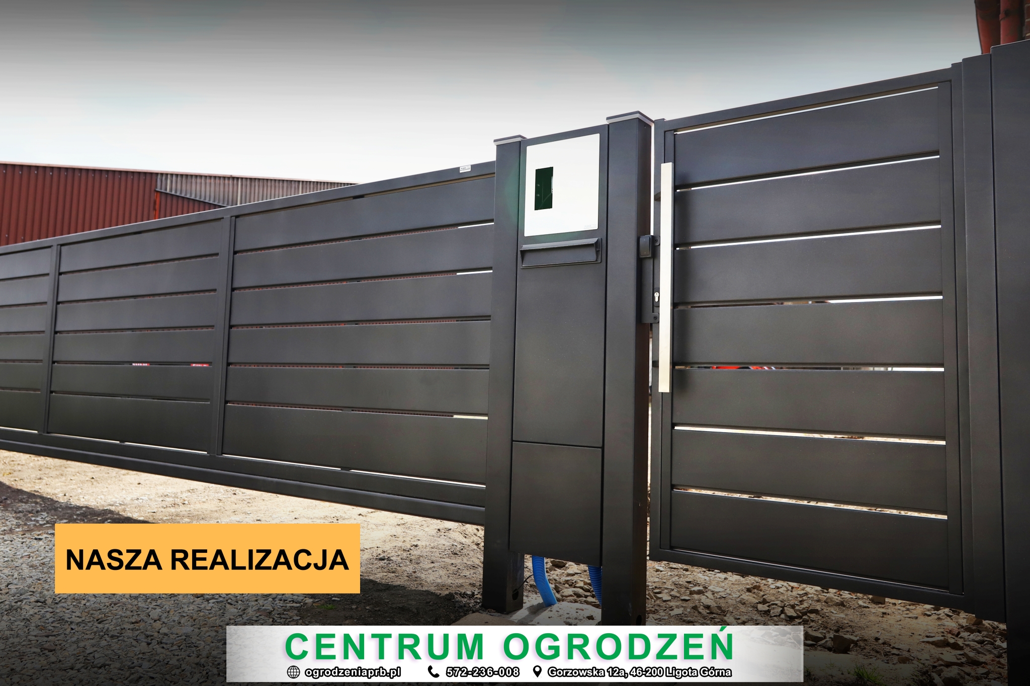 Read more about the article Brama przesuwna Trawertyn z Centerboxem