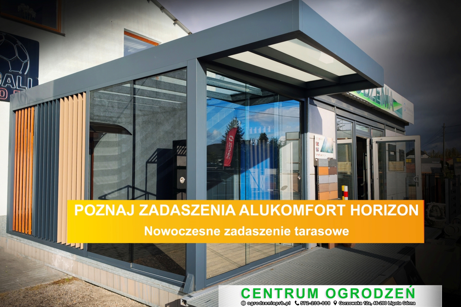 Read more about the article Zadaszenie aluminiowe Alukomfort Horizon wzbogaca naszą Wystawę